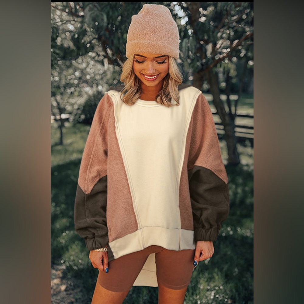 Emelia  oversized color block patchwork high low hoodie - Picture 4 of 4